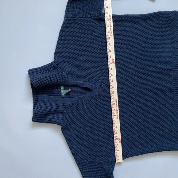 Lauren‎ Ralph Lauren Shawl Collar Fisherman Knit Sweater Navy Blue Size L Large - Picture 7 of 16